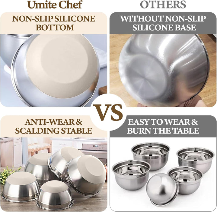 Mixing Bowls with Airtight Lids Set, 8PCS Stainless Steel Nesting Bowls with Grater Attachments, Non-Slip Bottoms, 5, 4,