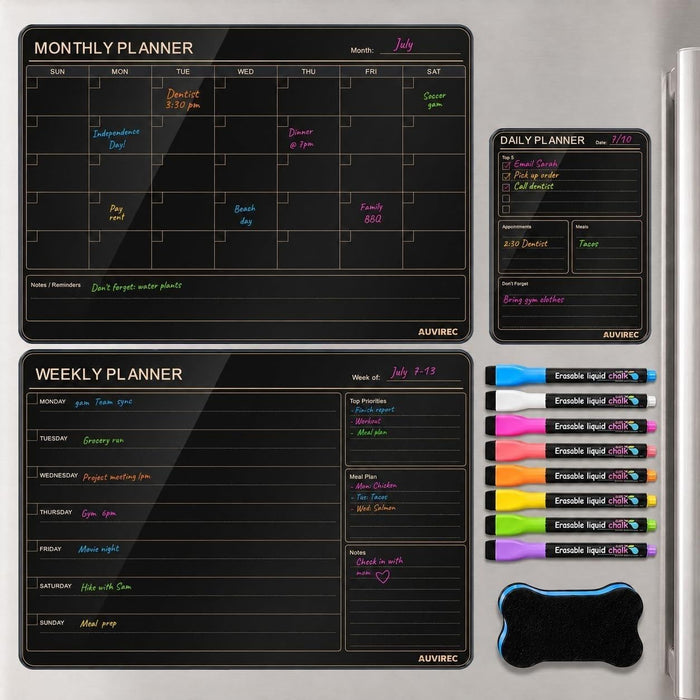 Black Magnetic Calendar for Refrigerator, Dry Erase Fridge Calendar