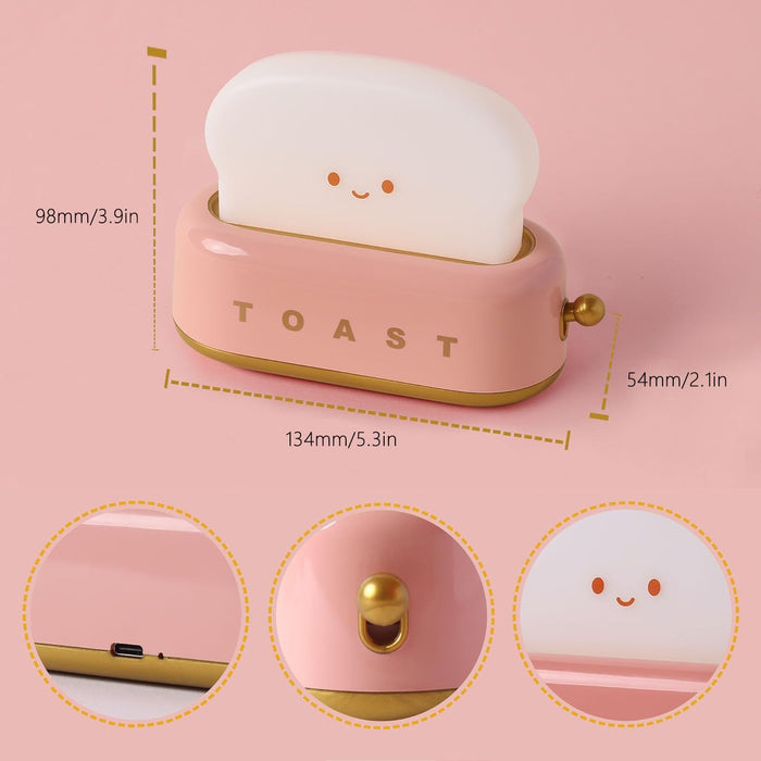 Red LED Night Light Rechargeable and Portable Light with Timer Cute Toast Bread Lamp Desk Decor Toaster Lamp Kawaii Christmas Ideas for Baby Kids Girls Teens Teenages