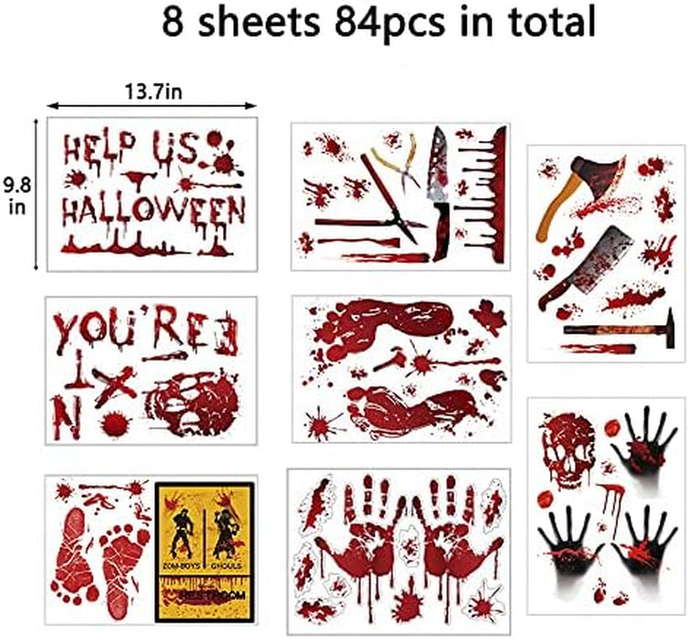 84Pcs Halloween Handprint Footprint Stickers Window Bathroom Floor Decor