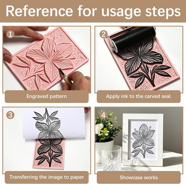 8Pcs 6"x8" Linoleum Blocks for Printmaking, Premium Rubber Linocut Block, Soft Relief Printing Supplies for Stamp Carving, Printing, DIY Crafts and Art Projects