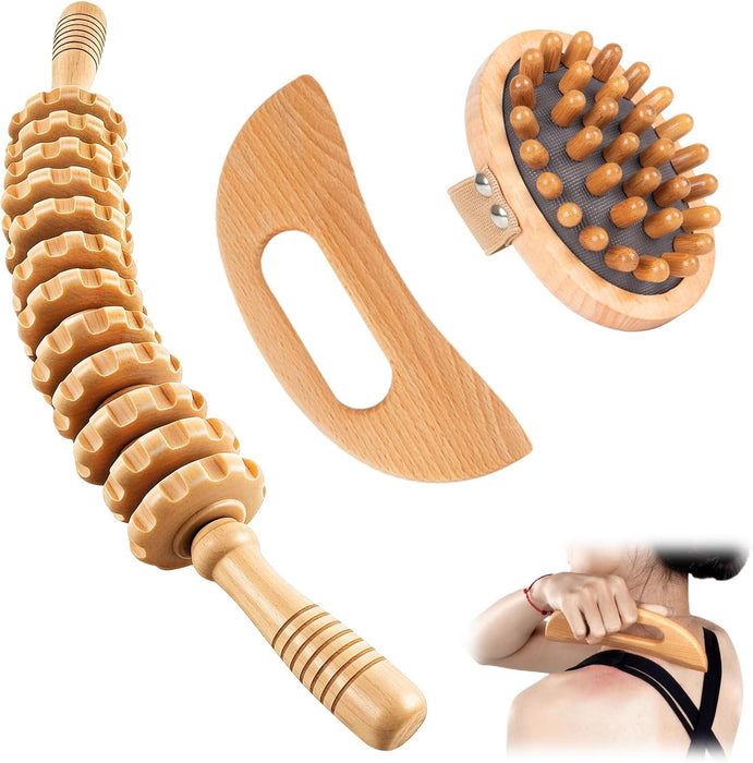 Wood Therapy Massage Tools 3 in 1,Wooden Lymphatic Drainage Massager, Body Sculpting Tools Cellulite Massager for Maderoterapia, Body Contouring, Relief Muscle, Anti-Cellulite