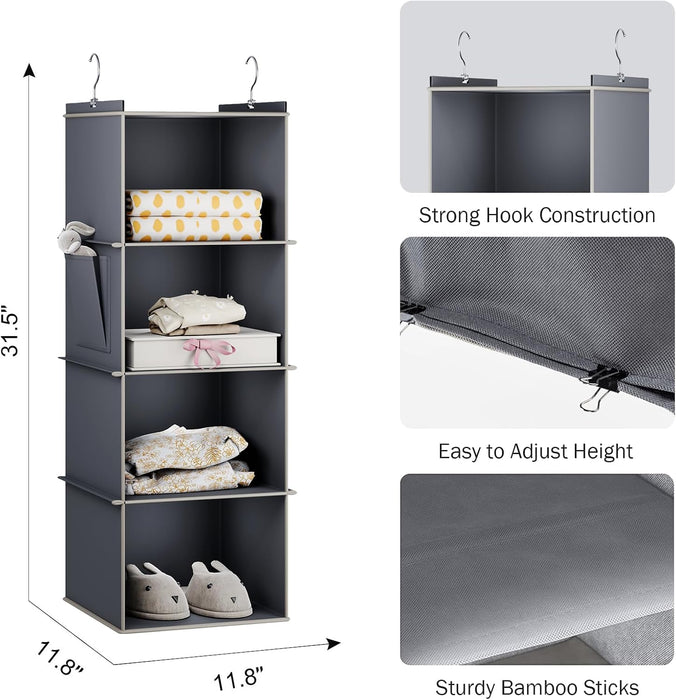 Hanging Closet Organizer and Storage for Clothes, 4-Shelf, Grey
