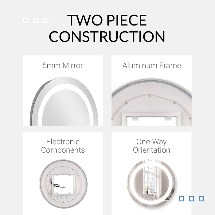 Circular LED Vanity Mirror - Front Lit Rounded Mirror for Bedroom, Bathroom or Shower - anti Fog & Wall-Mounted - Modern Home Decor - 44" Wide X 44" Tall
