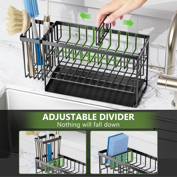2-Tier Kitchen Sink Caddy Organzier Rack with Dish Brush Sponge Holder