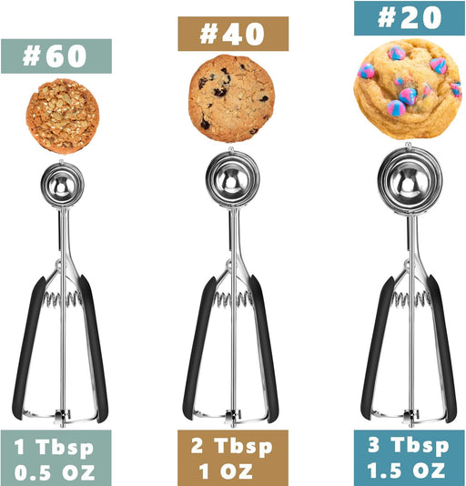Cookie Scoop Set, Include 1 Tbsp/2 Tbsp/3 Tbsp, Cookie Dough Scoop, Cookie Scoops for Baking Set of 3, 18/8 Stainless St