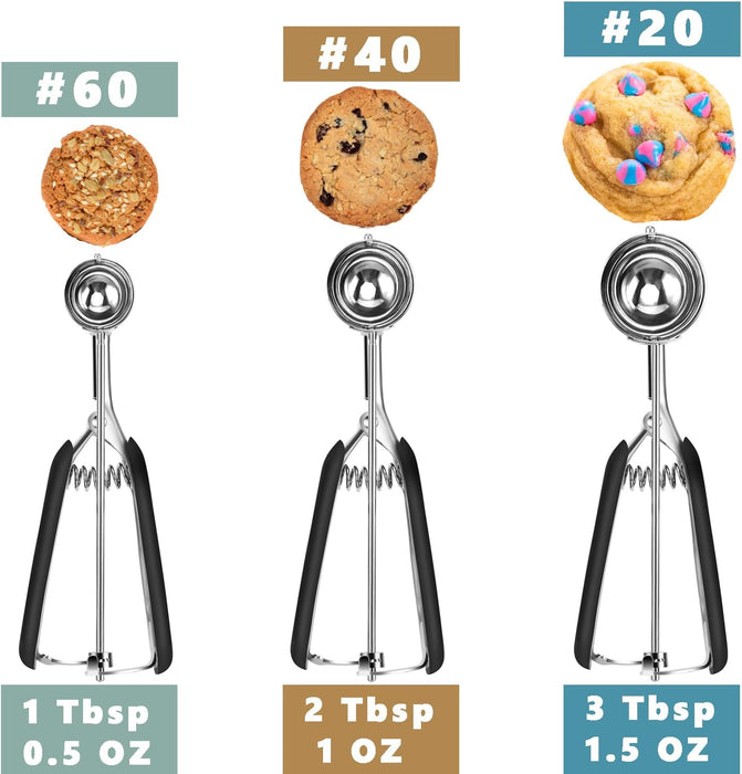 Cookie Scoop Set, Include 1 Tbsp/2 Tbsp/3 Tbsp, Cookie Dough Scoop, Cookie Scoops for Baking Set of 3, 18/8 Stainless St