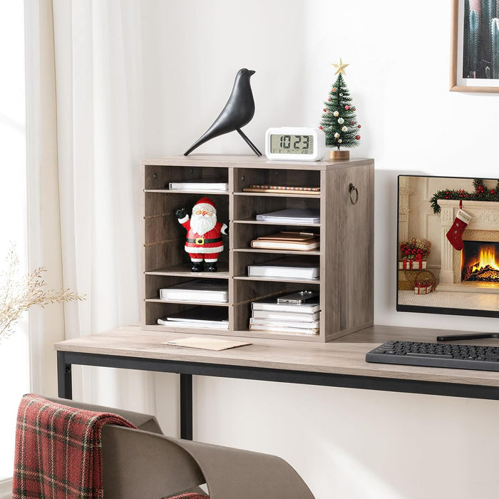Literature Organizers, 12 Compartments Office Mailbox with Adjustable Shelves, Wood Countertop Literature Sorter for Off