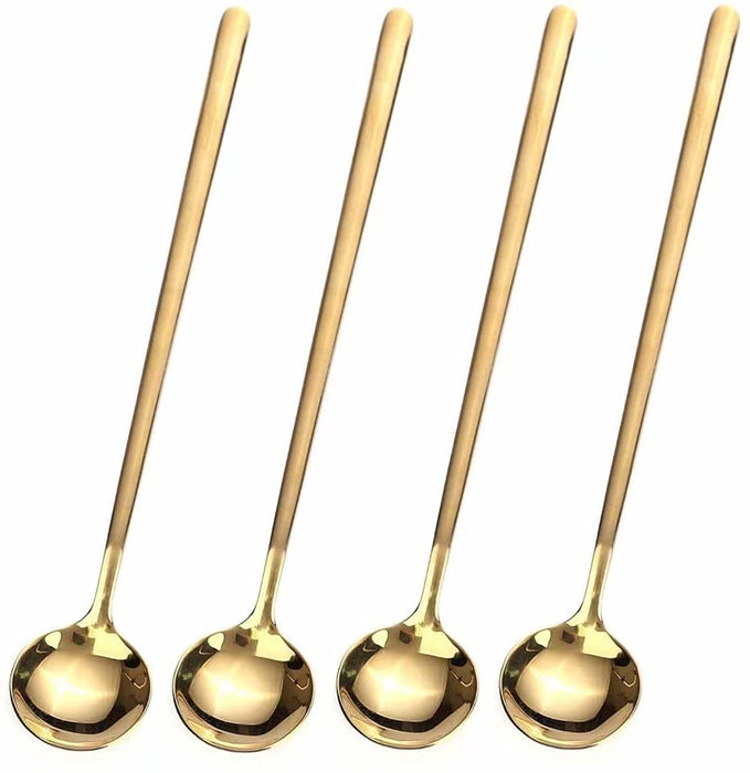 4 PCS 6.7 Inches Coffee Spoons, Stirring Spoons, Tea Spoons Long Handle, Teaspoons, Gold Spoons, Ice Tea Spoons, Long Spoons for Stirring, Espresso Spoons Stainless Steel