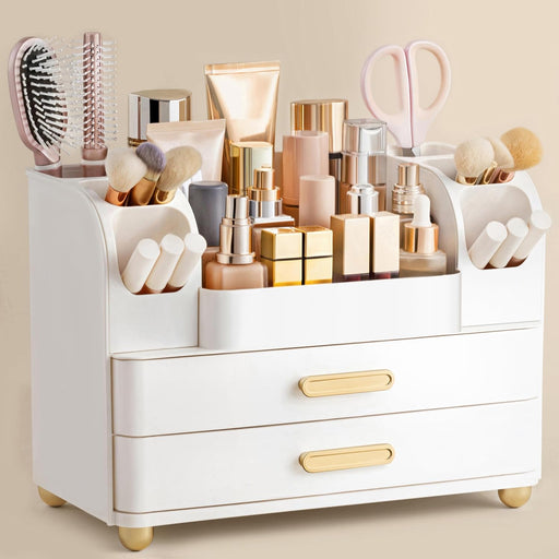 Makeup Organizer for Vanity with Brush Holder, Large Bathroom Countertop Cosmetic Organizer Skin Care Storage, Easy to S