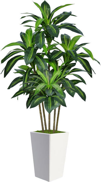 6FT Artificial Dracaena Tree with Tall White Planter, Floor Plant