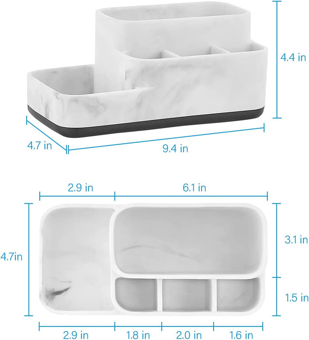Toothbrush Holder Organizer - Multi-Functional Bathroom Storage for Makeup, Skincare, and Accessories - White Marble Look Countertop Organizer for Sink and Vanity Spaces