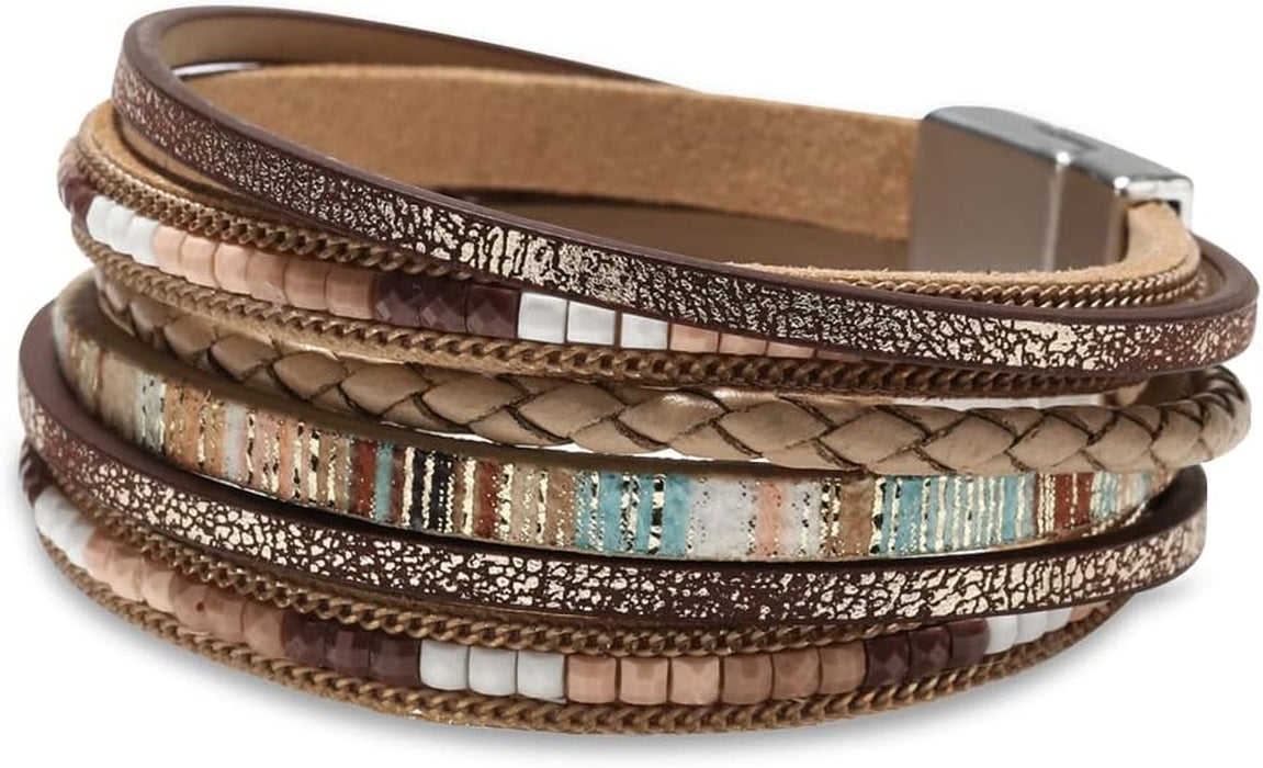 Leather Wrap Bracelets for Women, Boho Western Stacked Jewelry