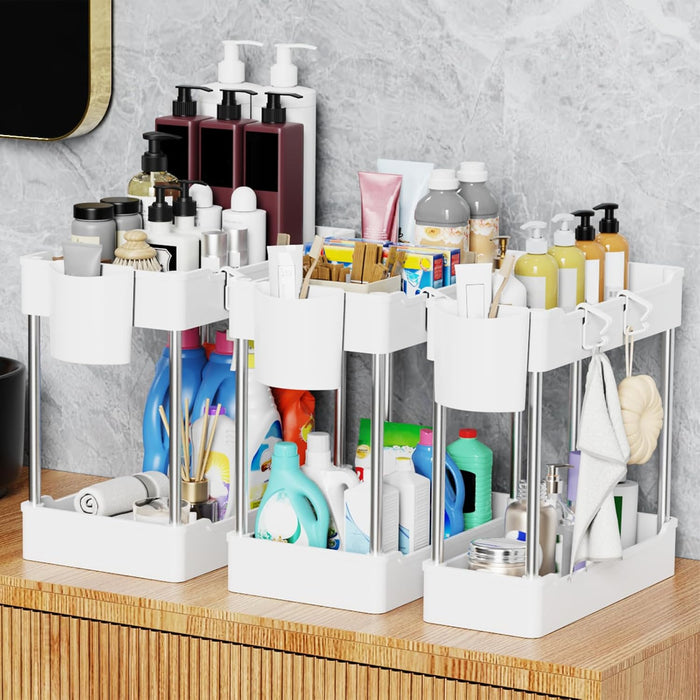 3 Pack Under Sink Organizer Bathroom and Storage Cabinet (White)