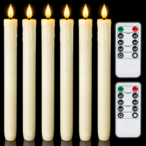 Real Wax LED Flameless Taper Candles with Remote Timer, 9.6 Inches Ivory Fake Candlesticks, Dripless Battery Operated Window Candle with 3D Flickering Flame for Fireplace Xmas Halloween