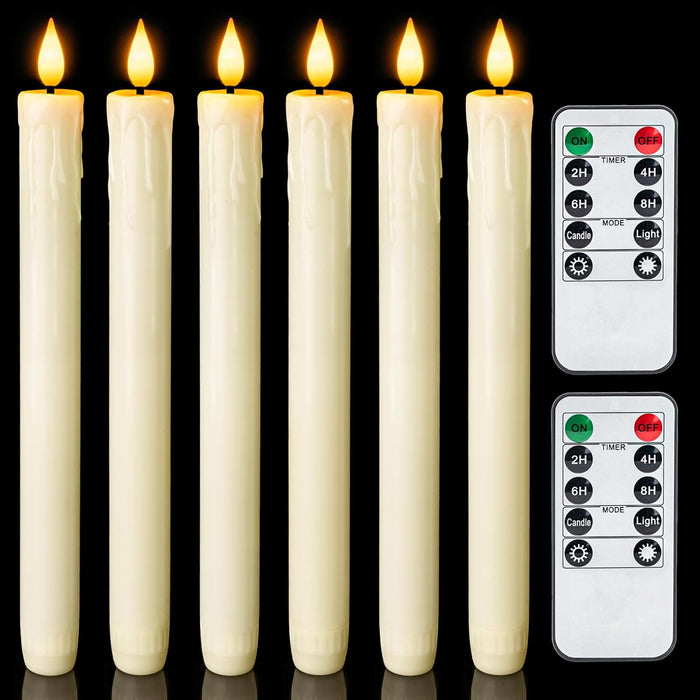 Real Wax LED Flameless Taper Candles with Remote Timer, 9.6 Inches Ivory Fake Candlesticks, Dripless Battery Operated Window Candle with 3D Flickering Flame for Fireplace Xmas Halloween