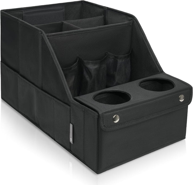 Car Backseat Organizer with 11 Compartments & 2 Cup Holders, Black