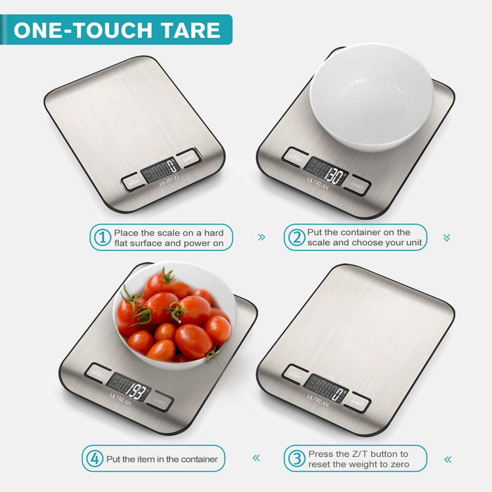 Food Scale, Digital Kitchen Scale with LCD Display, Weight Grams and Ounces for Baking Cooking and Meal Prep, 6 Units with Tare Function, 304 Stainless Steel, 11lb (Batteries Included)