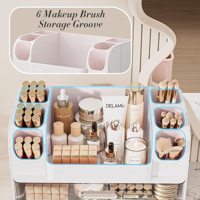 Large Makeup Organizer Countertop with 6 Brush Holders, White
