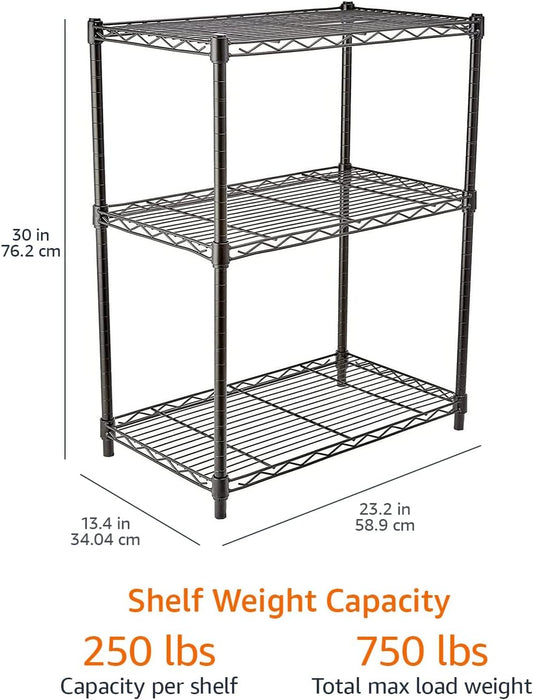 3-Shelf Adjustable Heavy Duty Steel Wire Rack Storage Shelving Organizer with Storage Space, Versatility and Ease of Use