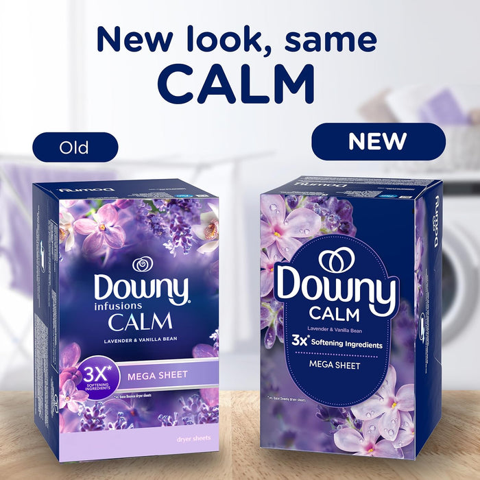 Calm Mega Dryer Sheets, Large Fabric Softener Sheets for Laundry , Static Guard & Softness Boost, Laundry Dryer and Fabr