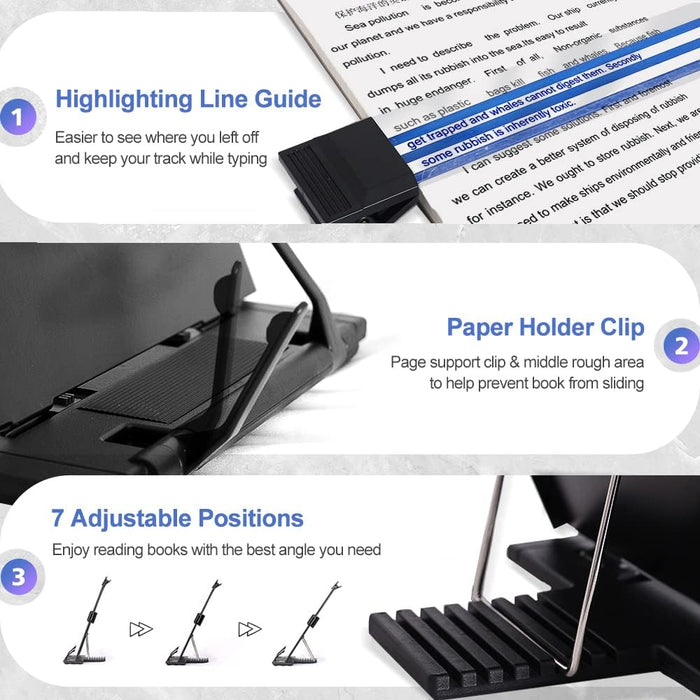 Desktop Document Holder Stand with 7 Adjustable Positions, Black Metal File Organizer Management Copyholder for Typing S