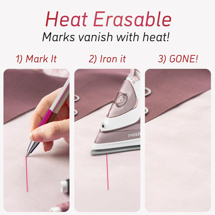 4x Heat Erasable Fabric Marking Pens for Sewing - 4 Pens + 8 Refills - Sewing Supplies Quilting Supplies Table Accessori