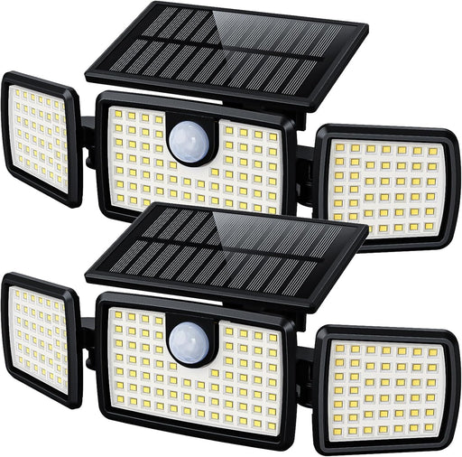 Solar Flood Lights Outdoor, 2500LM Motion Sensor Security Lights with 270° Wide Angle, IP65 Waterproof, 3 Heads Solar Outdoor Lights for Patio, Yard, House, Garage (Non-Remote, 2 Pack)
