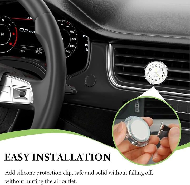2PCS Stick on Dashboard Car Clock, Mini Luminous Analog Clock with Vent Clip & Adhesive Tape, Tiny Watch Pocket Clock Air Vent Dashboard Decor for Car Motorcycle Bike Home (Golden+White)