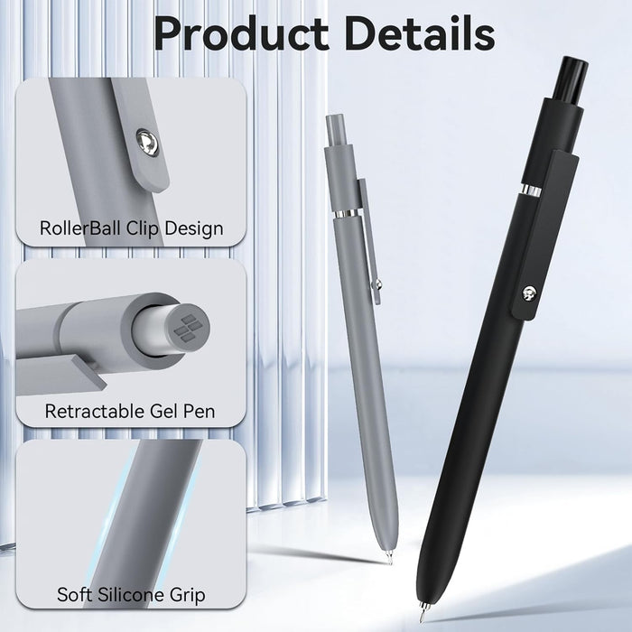 Gel Pens, 6 Pcs Retractable Quick Dry Black Ink Pen, 0.5mm Fine Point