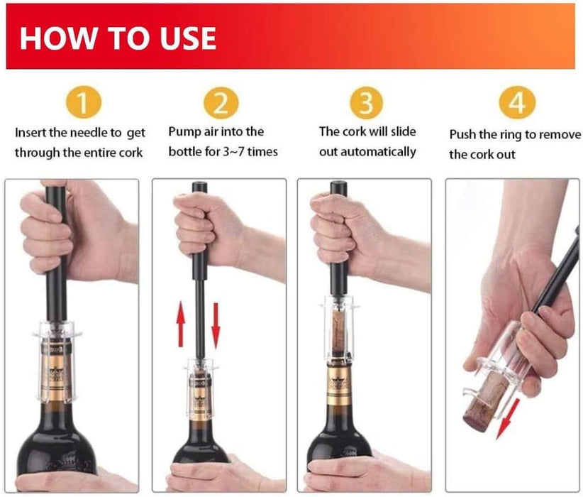 Air Pressure Pump Bottle Opener With Foil Cutter,Aerator Pourer,Vacuum Stopper(4PCS),Simple Cork Remover,Efficient Corks