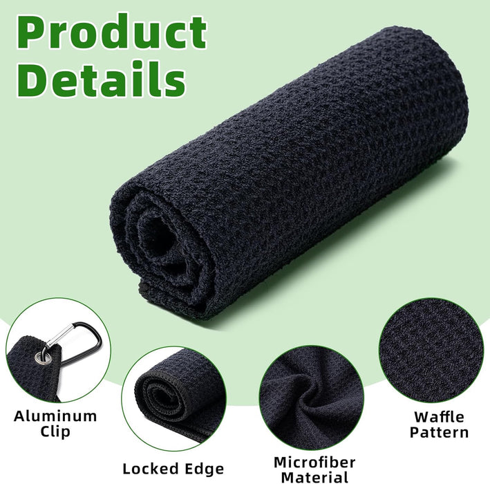3 Pack Golf Towels(16" X 16") with Carabiner Clip