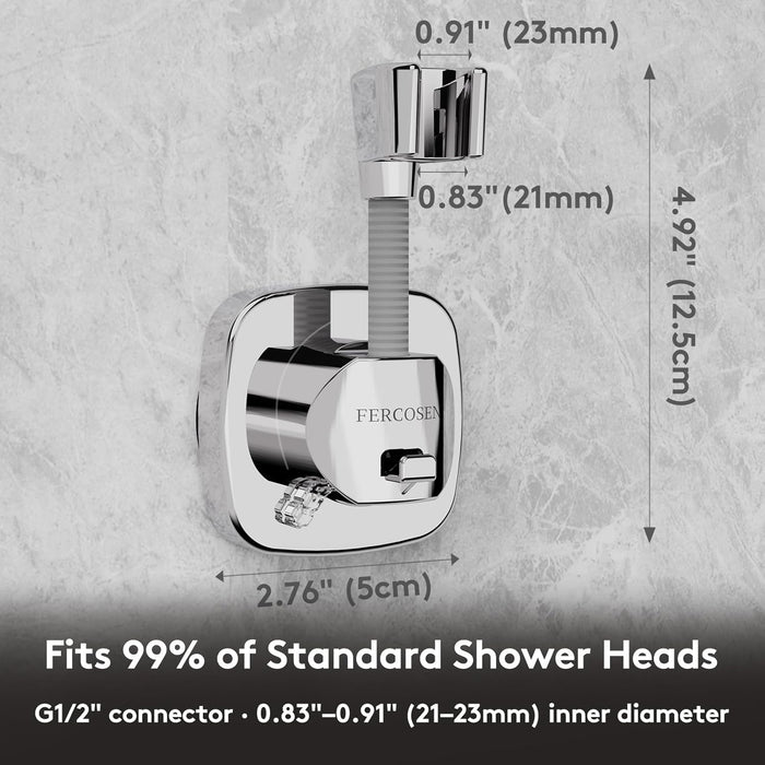 Shower Head Holder with Suction | 360° Swivel | Silver
