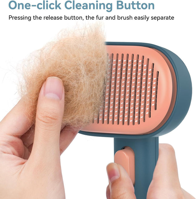 Skin Friendly Self-Cleaning Slicker Brush for Dogs & Cats, Gentle Pet Grooming Tool for Shedding & Deshedding, Efficient Hair Remover for Long & Short Haired Pets