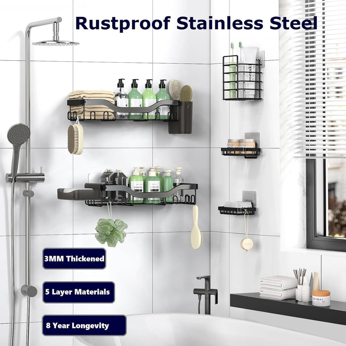 7-Pack Shower Caddy Adhesive,Stainless Steel Shower Organizer Shelf
