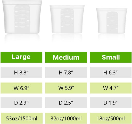 Reusable 100% Silicone Food Storage Bags, Sandwich Snack Bags New Generation Stand Up Zip Container for Soup and Leftove