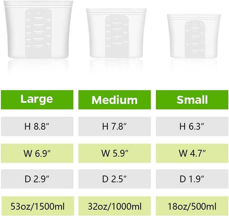 Reusable 100% Silicone Food Storage Bags, Sandwich Snack Bags New Generation Stand Up Zip Container for Soup and Leftove