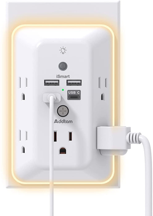 Surge Protector, 5 Outlet Extender with Night Light and 4 USB Ports