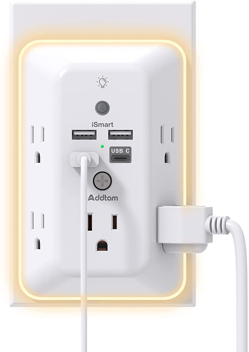 Surge Protector, 5 Outlet Extender with Night Light and 4 USB Ports
