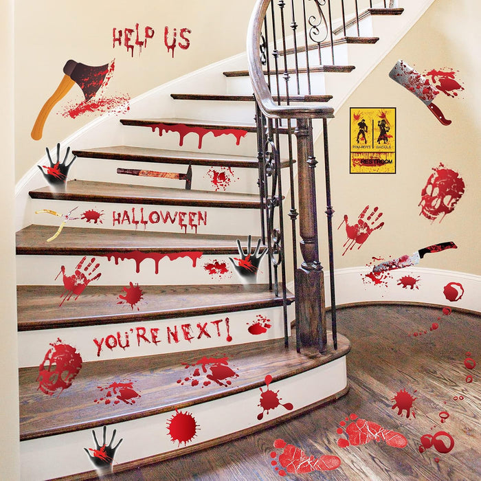 84Pcs Halloween Handprint Footprint Stickers Window Bathroom Floor Decor