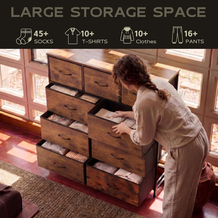Tall Dresser for Bedroom, 9 Drawer Chest of Drawers, Rustic Brown