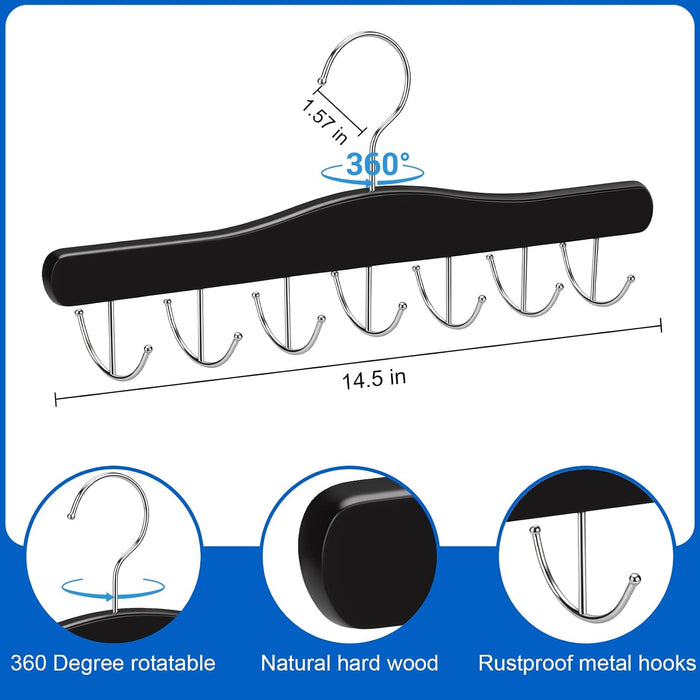 Belt Hanger for Closet, Holds Up to 42 Belts, Sturdy Wooden Belt Rack with 14 Hooks, Space-Saving Belt and Tie Organizer