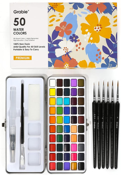 50 Color Watercolor Paint Set with Brush Pens
