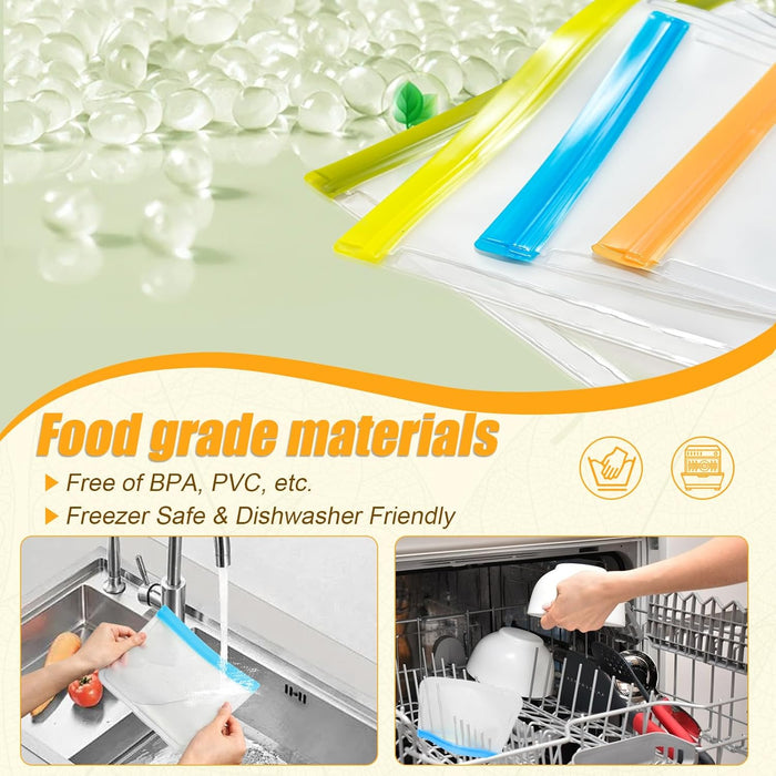 Reusable Silicone Food Storage Bags, 10 Pack 4 Size Leak proof Dishwasher Safe Reusable Freezer Bags for Food Storage Co