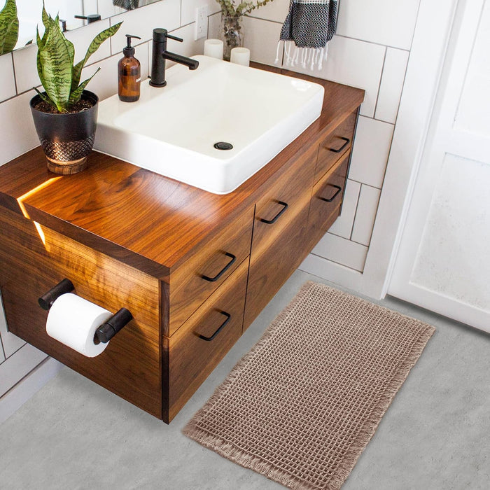 Tan Waffle Bath Mat,Super Absorbent Non Slip Bathroom Rug,Brown 17x24inch,Machine Washable Ultra Soft Floor Mats