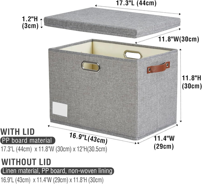 17" Large Fabric Storage Box with Lids, 3-Pack, Gray