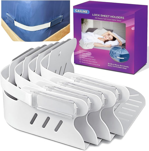 Lock Bed Sheet Holders with Anti-Slip Pads for Corners, 4Pcs Secure Bed Sheets Firmly in Place, Heavy Duty Bed Sheet Holder Straps for No More Loose Sheets, Easy Installation for All Mattress