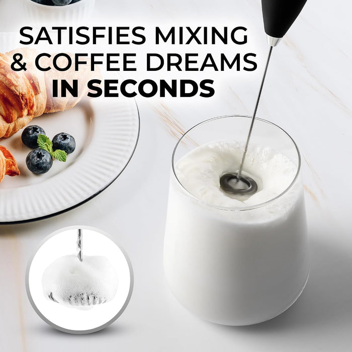 Milk Frother Handheld Electric Whisk – Frother Wand, Durable Drink Mixer, Coffee Frother, Hand Blender, Frother for Protein Powder, Matcha & More - Black