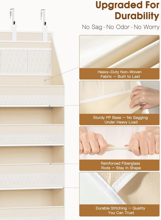 Over the Door Organizer, 6-Shelf Closet Hanging Storage with 13 Mesh Pockets, 55lbs Capacity Behind the Door Storage for