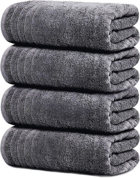 4 Piece Extra Large Bath Towels 30 x 60 Inches, Dark Grey